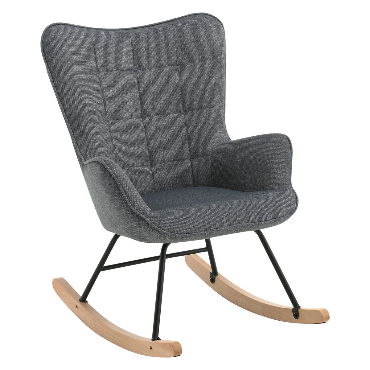 Gestoffeerde schommelstoel – Velours bekleding – Hoge rugleuning – Houten schommelsledes