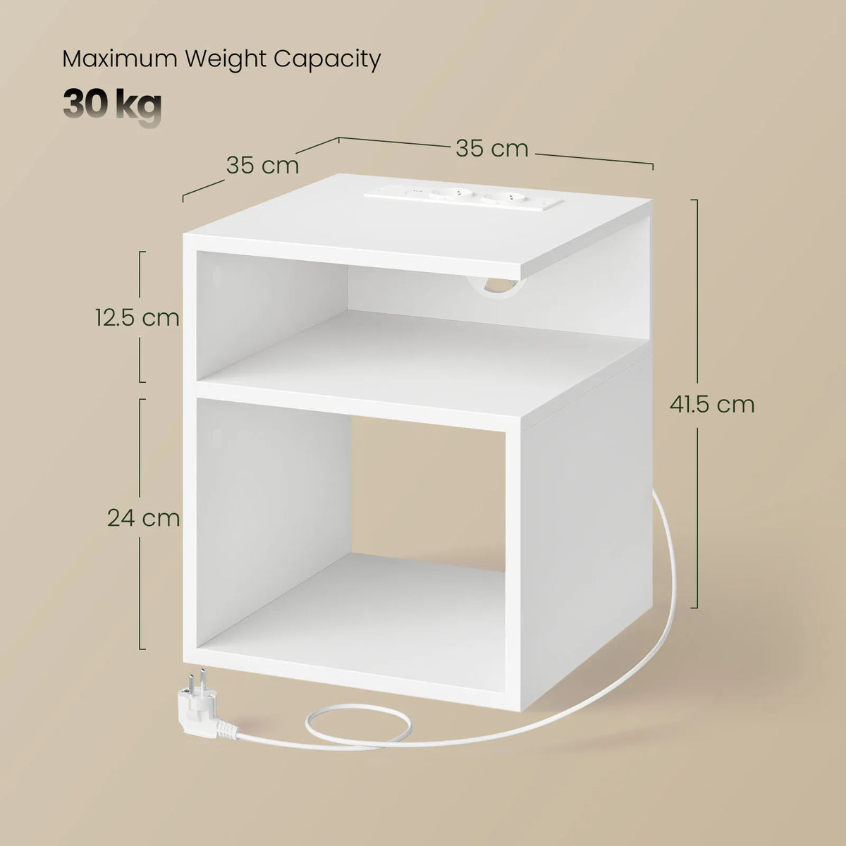 EUGAD Nightstand Bedside Table with Built-In Socket USB and Type-C Ports 2 Open Compartments for Bedroom Living Room