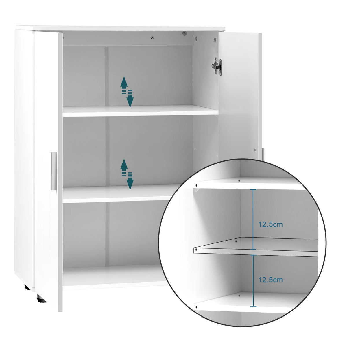 EUGAD White Bathroom Cabinet with Adjustable Shelves 2 Doors 3 Compartments Storage Cupboard Free Standing Entryway Cabinet