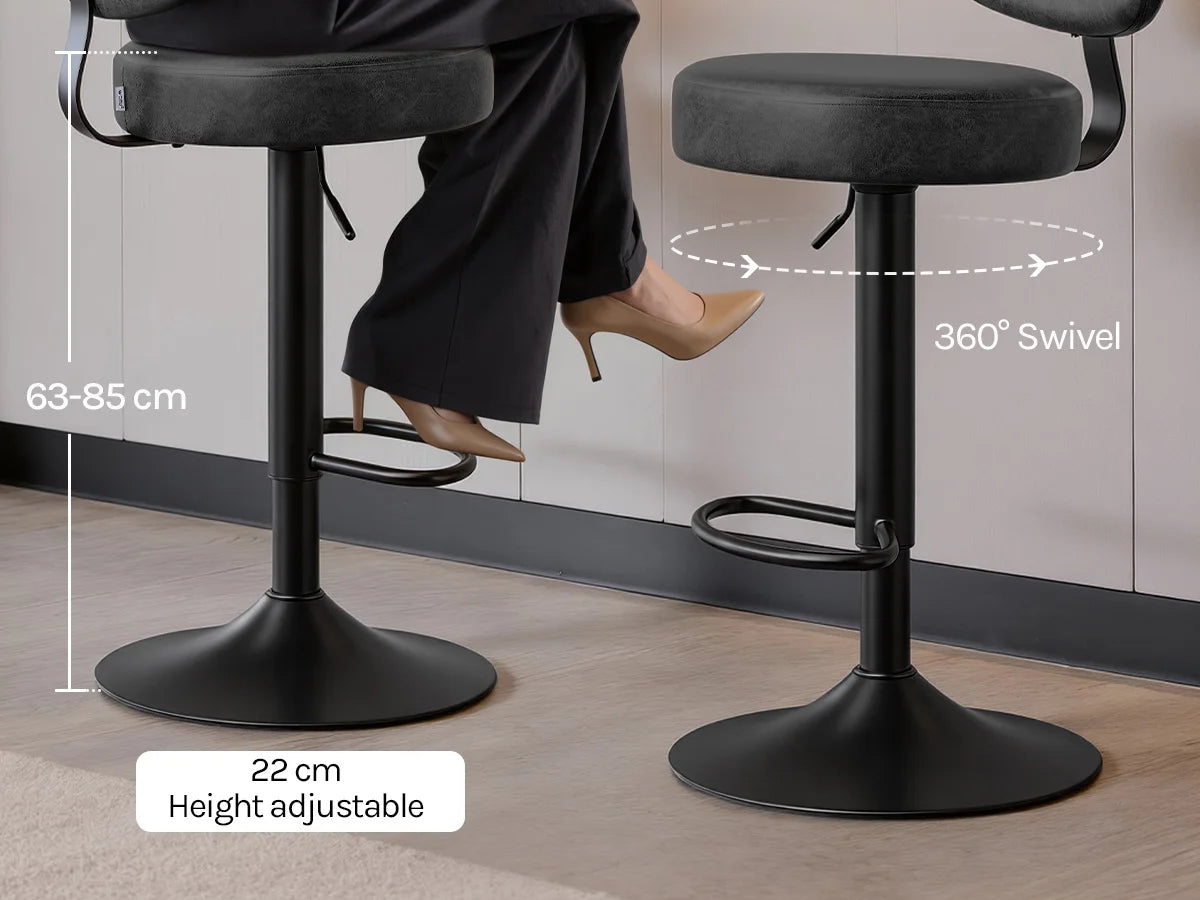 WOLTU 2PCS Kitchen High Stools Height Adjustable Counter Stools 360° Rotatable Bar Stools with Backrest and Footrest Stools for Kitchen Bar Restaurant