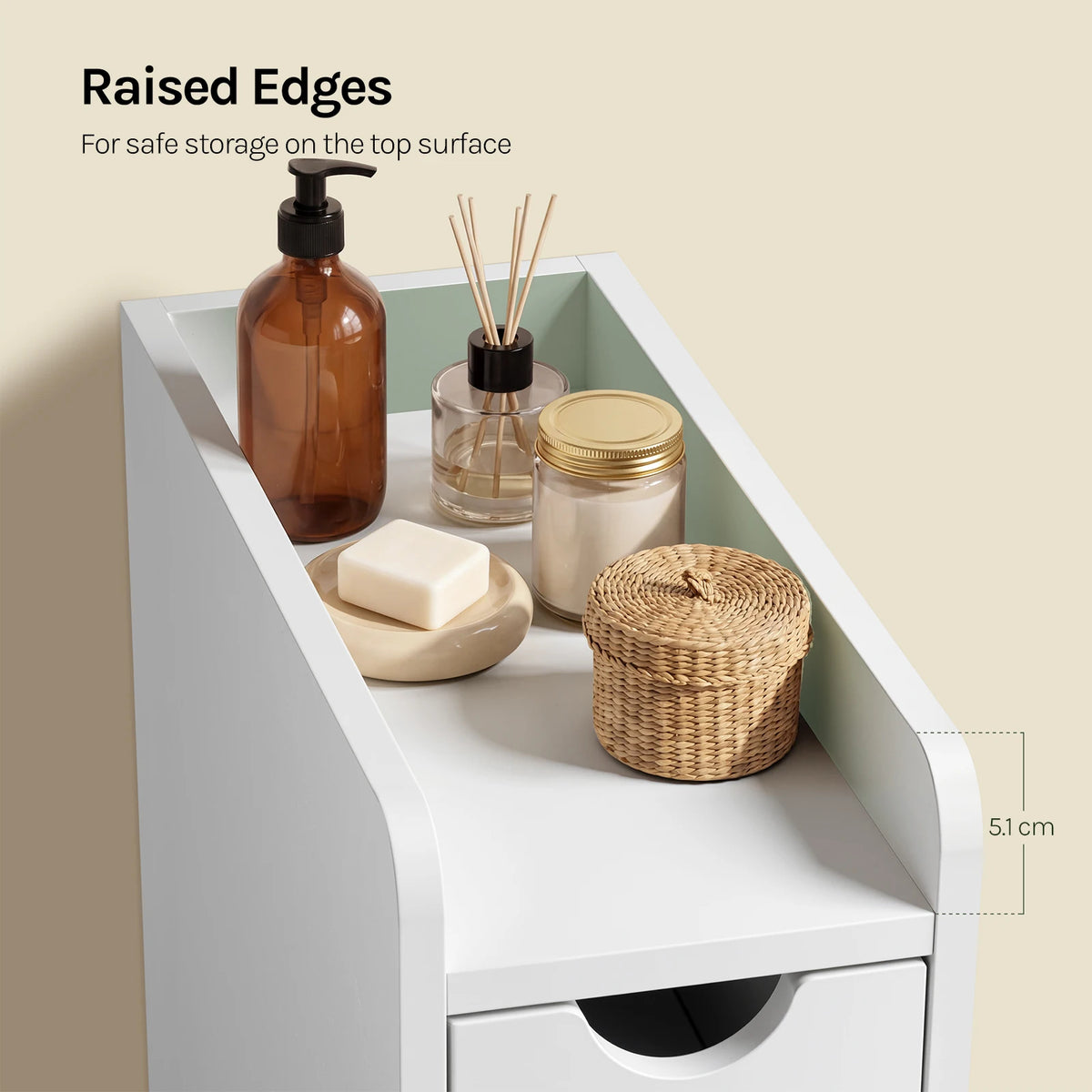 EUGAD White Narrow Bathroom Cabinet with Wheels Space-Saving Storage for Small Spaces 2 Roll-Out Drawers & Anti-Tip Design