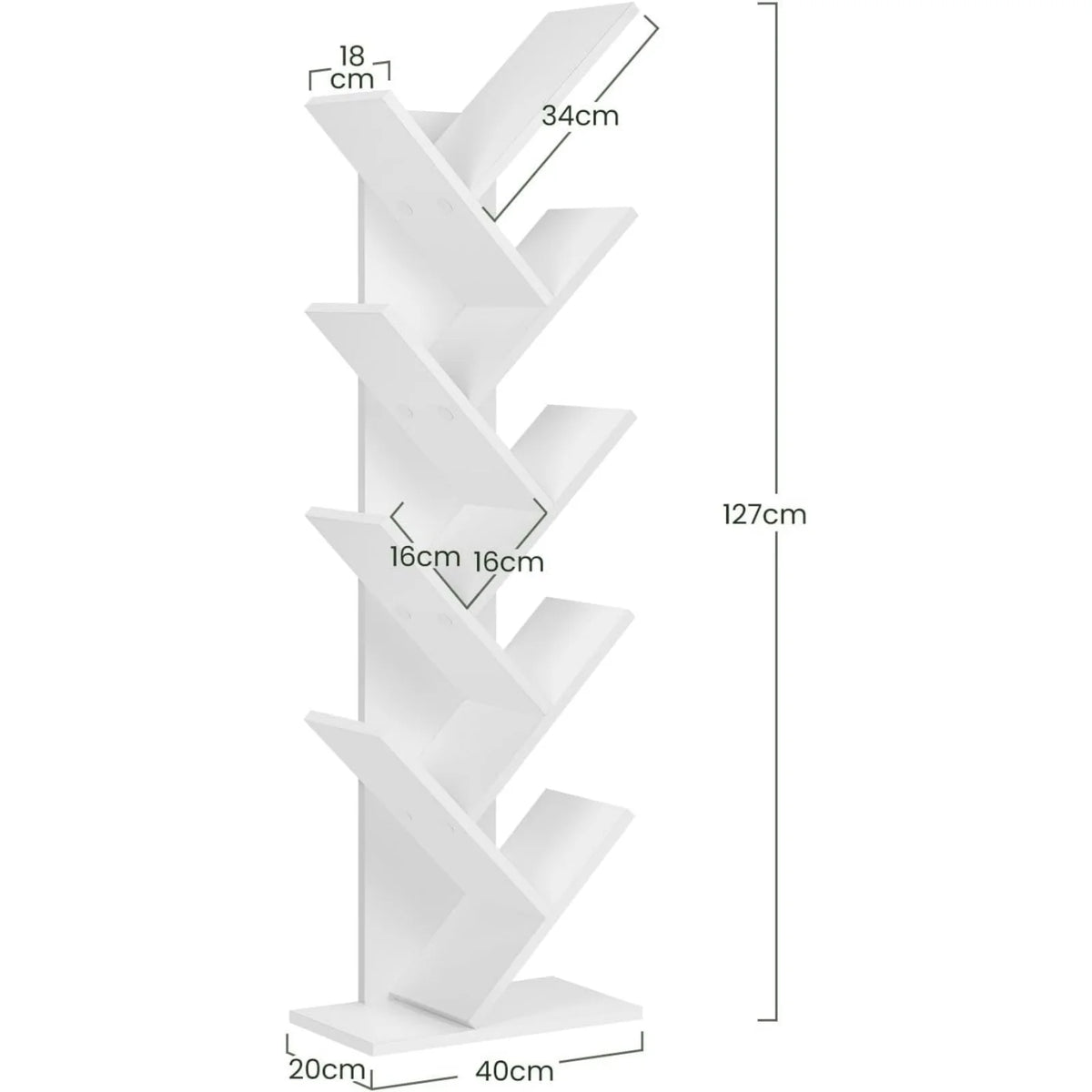 EUGAD Tree Bookcase Storage Shelf CD/DVD Shelf 40 X 20 X 127 cm with 9 Shelves Space-Saving for Study Living Room
