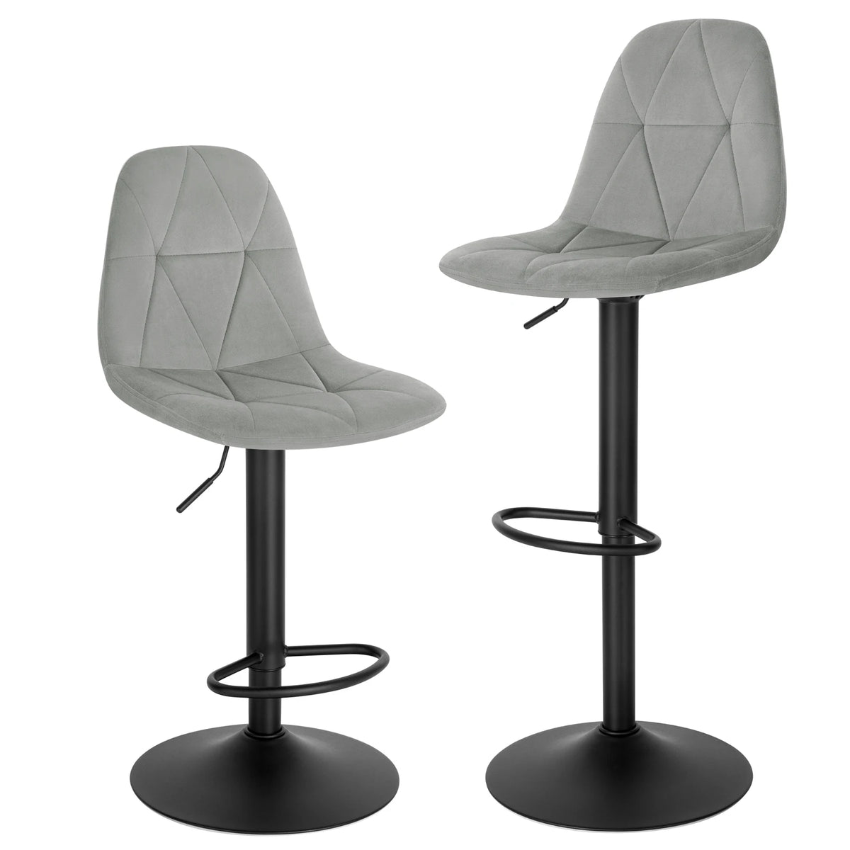 EUGAD 2PCS/SET 360° Swivel Bistro Stools High Chair Velvet Bar Stools with Backrest Height-Adjustable Counter Stools for Home Kitchen Bar