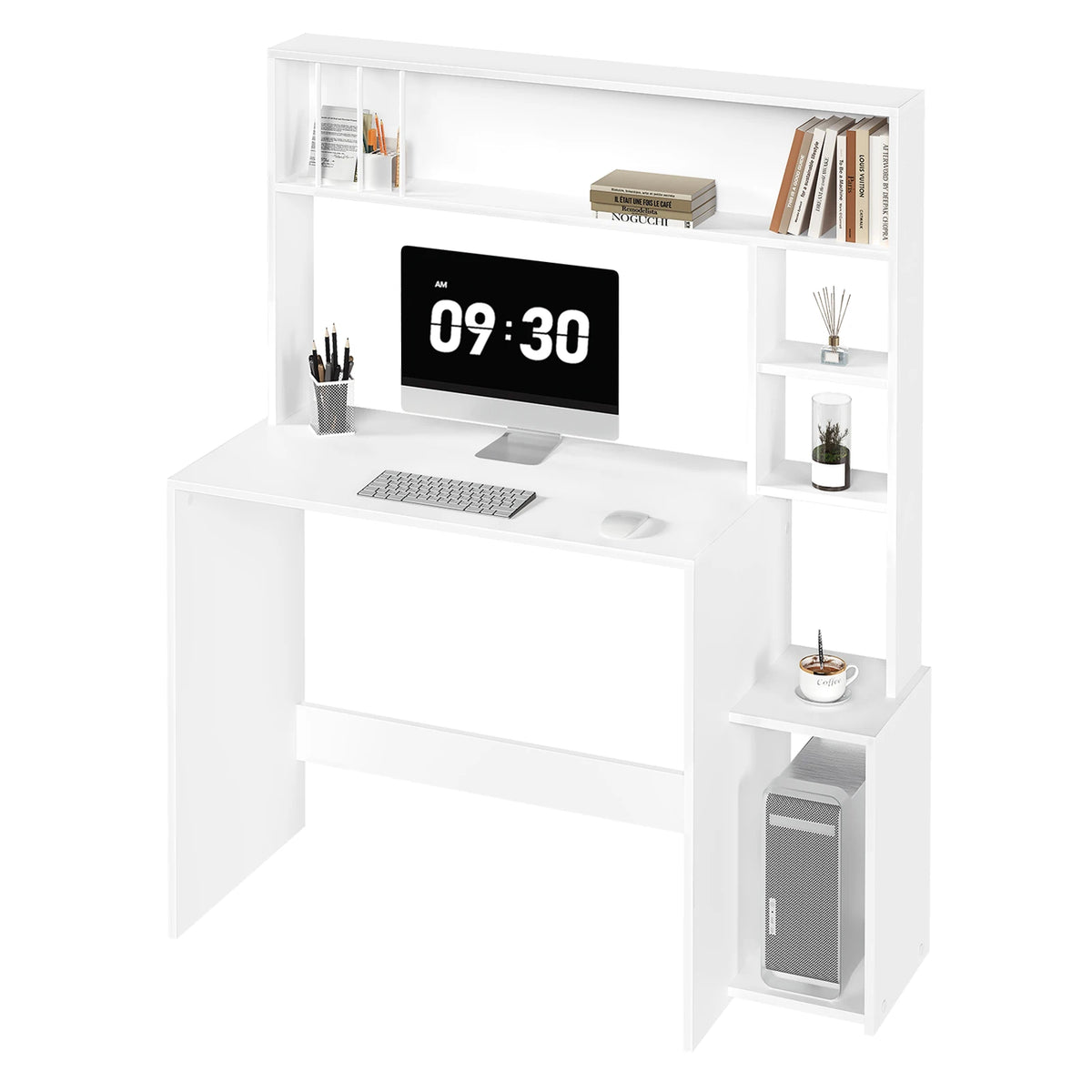 Computer Table with Storage Desk with 5 Shelves 113.5x45x139cm Study Gaming Table Scandinavian Desk for Office Living Room