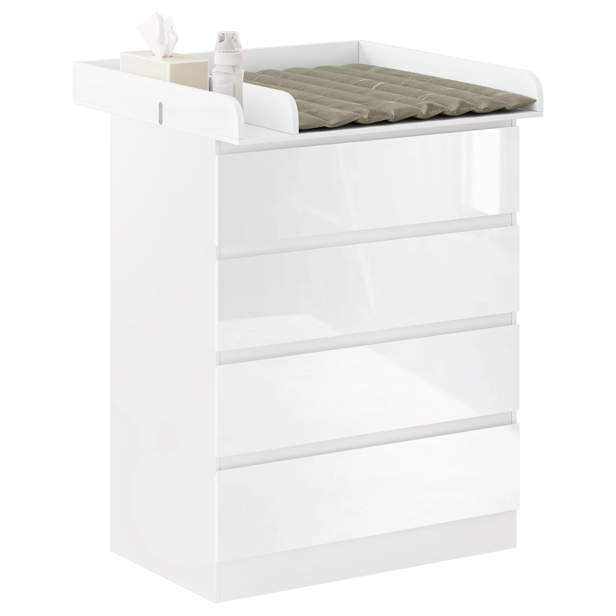 WOLTU 1SET White Changing Table with Removable Changing Mat 4 Drawers 80x75x109.2cm Baby Storage Unit for Children Room