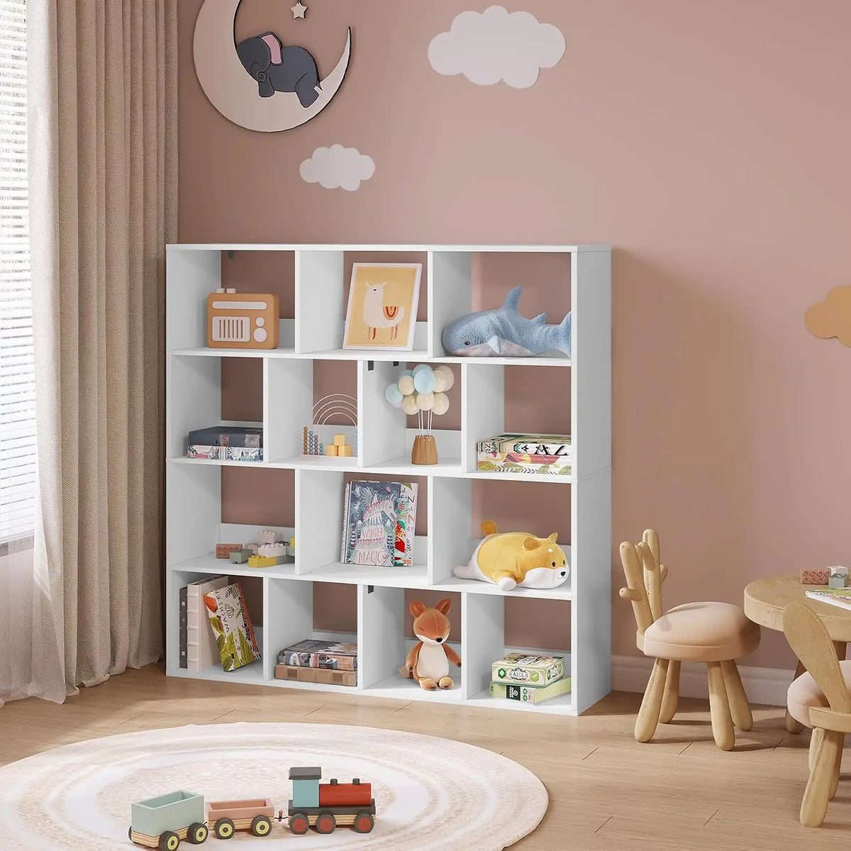 Cube Bookcase Storage Shelf with 14 Compartments Space Saving for Living Room Study Office 120 X 30 X 120 cm
