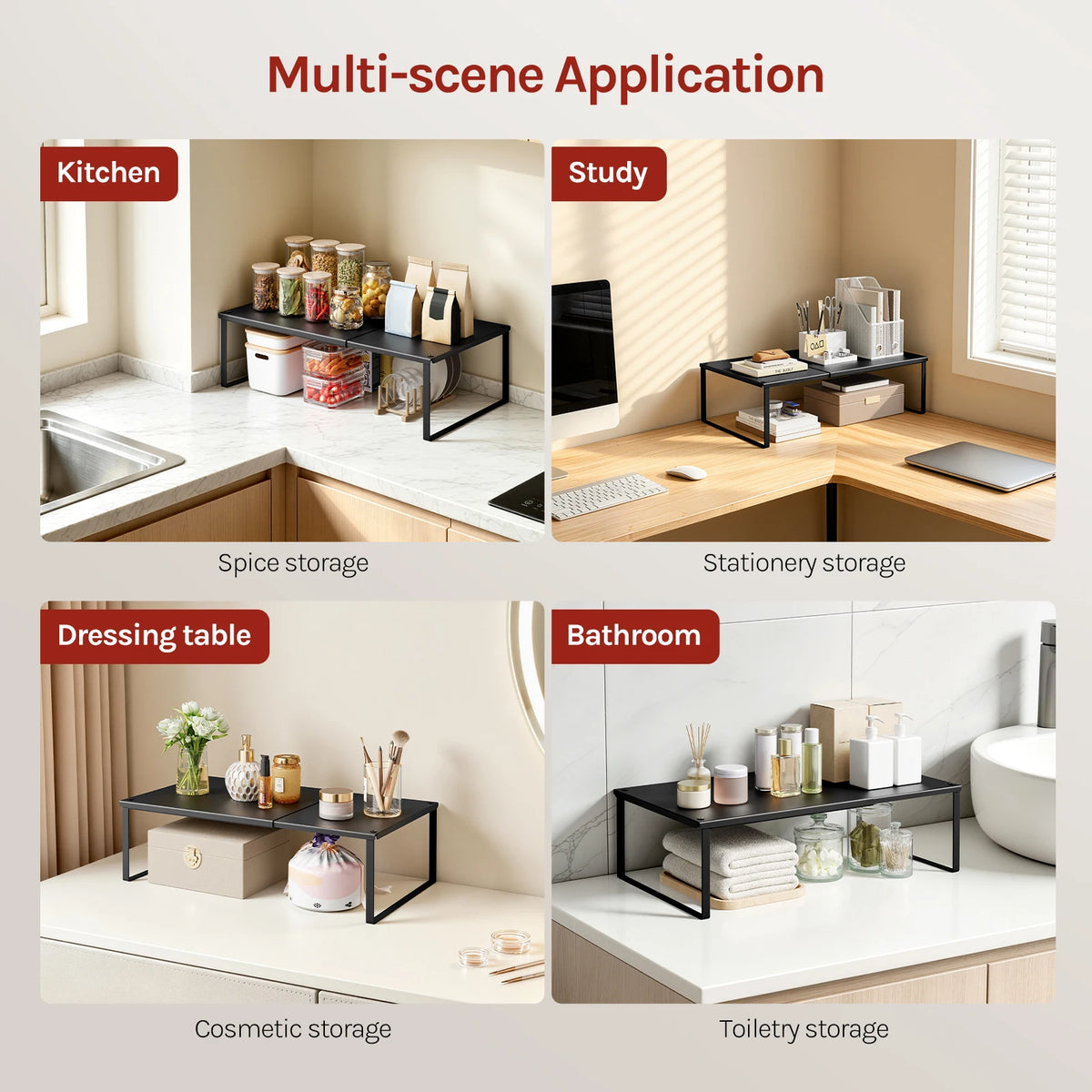 WOLTU Extendable Shelves Kitchenware Storage Rack Metal Spice Organizer Adjusts from 30-45cm for Worktop Kitchen Household Home