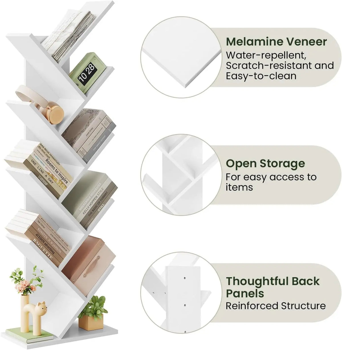 EUGAD Tree Bookcase Storage Shelf CD/DVD Shelf 40 X 20 X 127 cm with 9 Shelves Space-Saving for Study Living Room