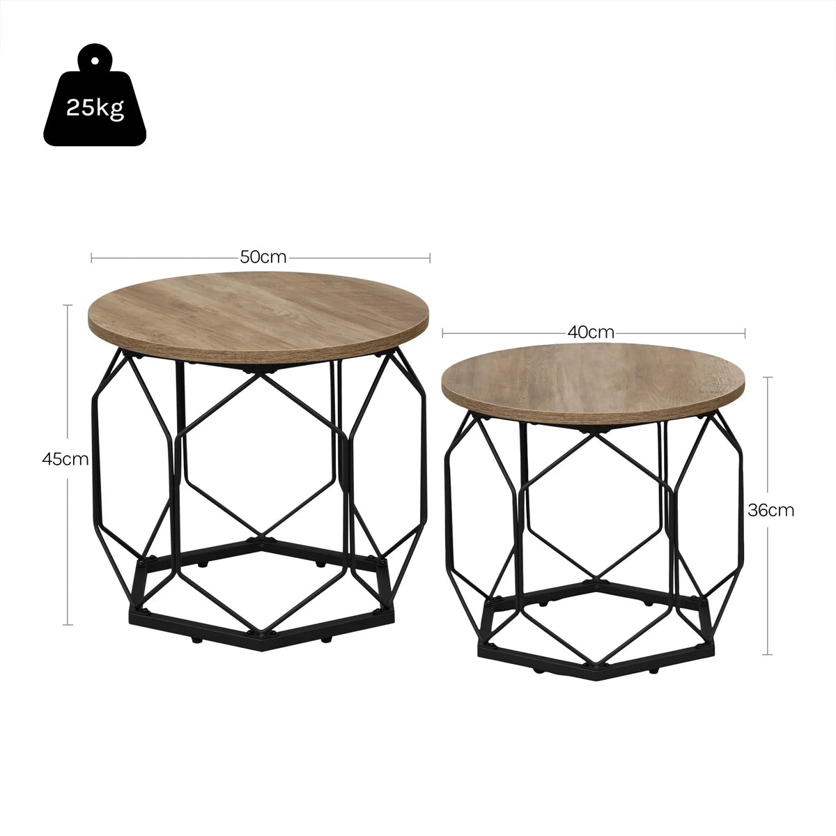 WOLTU 2PCS Round Coffee Tables Living Room Table Modern Side Table with Storage Space Metal Frame Wood Sofa Table for Apartment