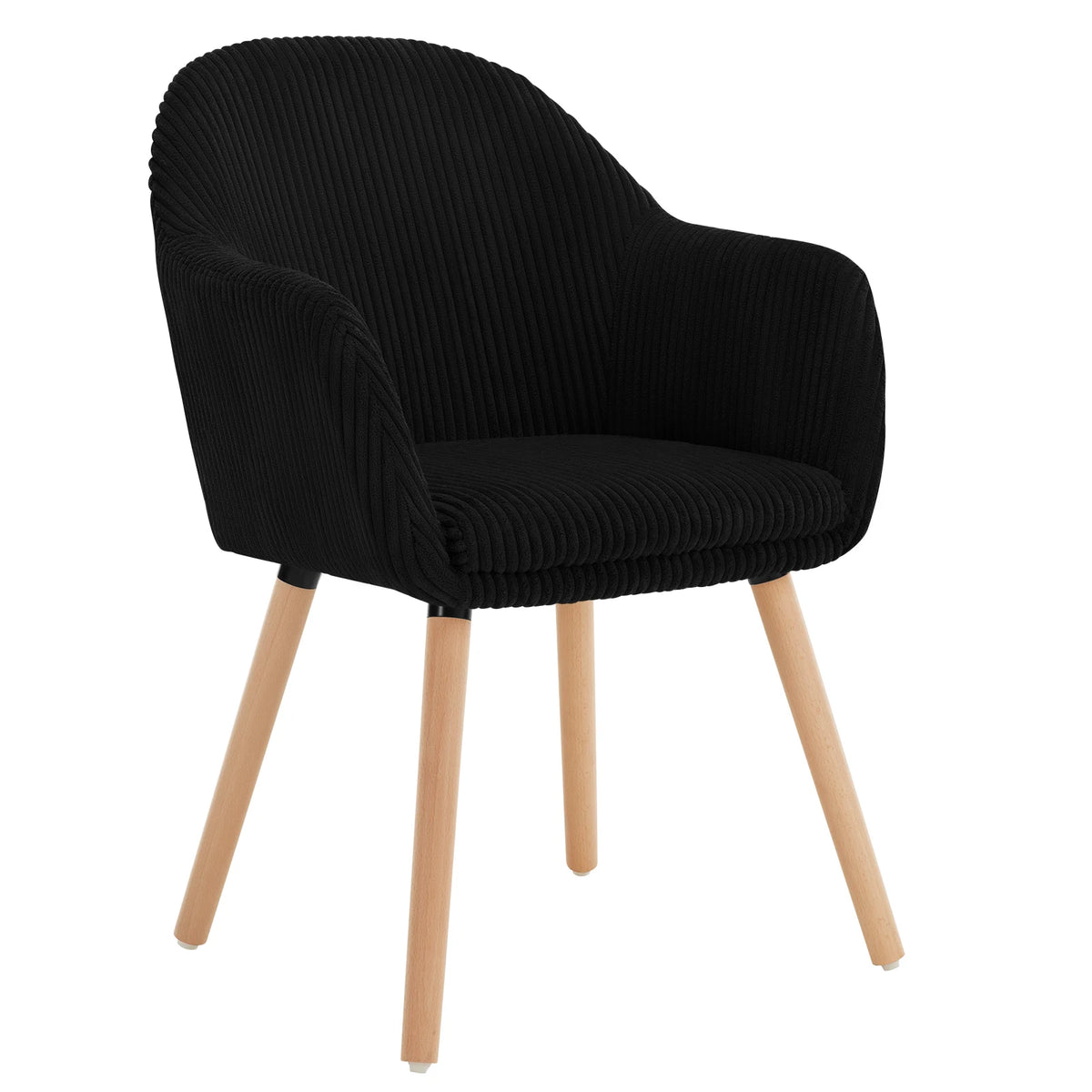 Eetkamerstoel met armleuningen – Ribstof – Houten poten – Zithoogte 49 cm