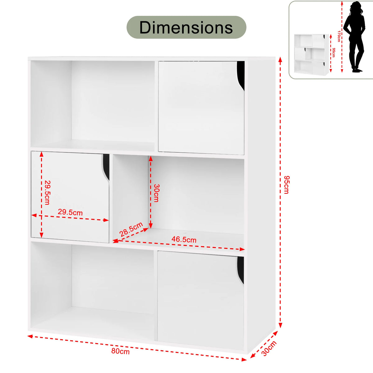 White/Light Oak Bookcase Bookshelf Standing Shelf with 6 Cubes Storage Organizer for Room Divider Office Study Living Room