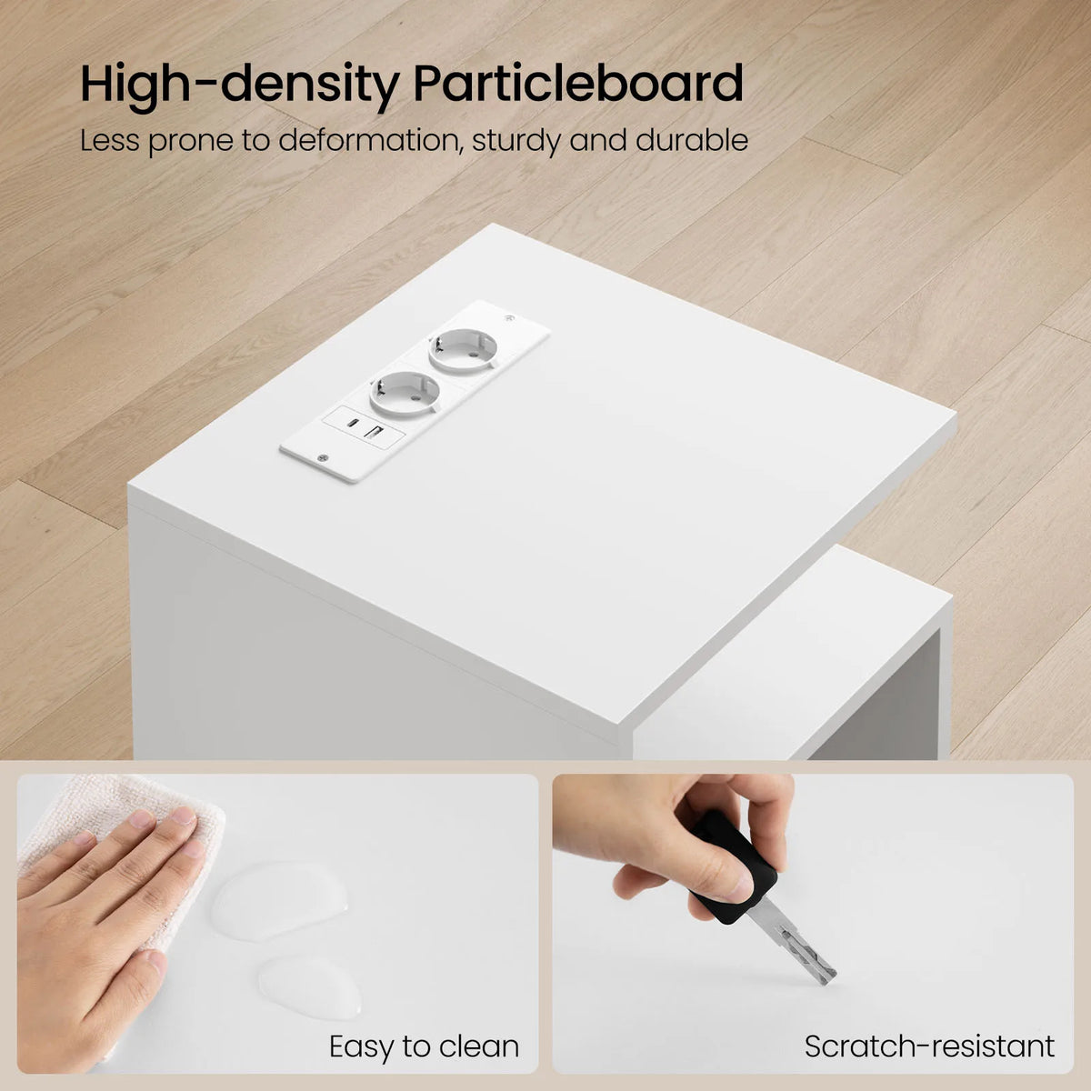 EUGAD Nightstand Bedside Table with Built-In Socket USB and Type-C Ports 2 Open Compartments for Bedroom Living Room