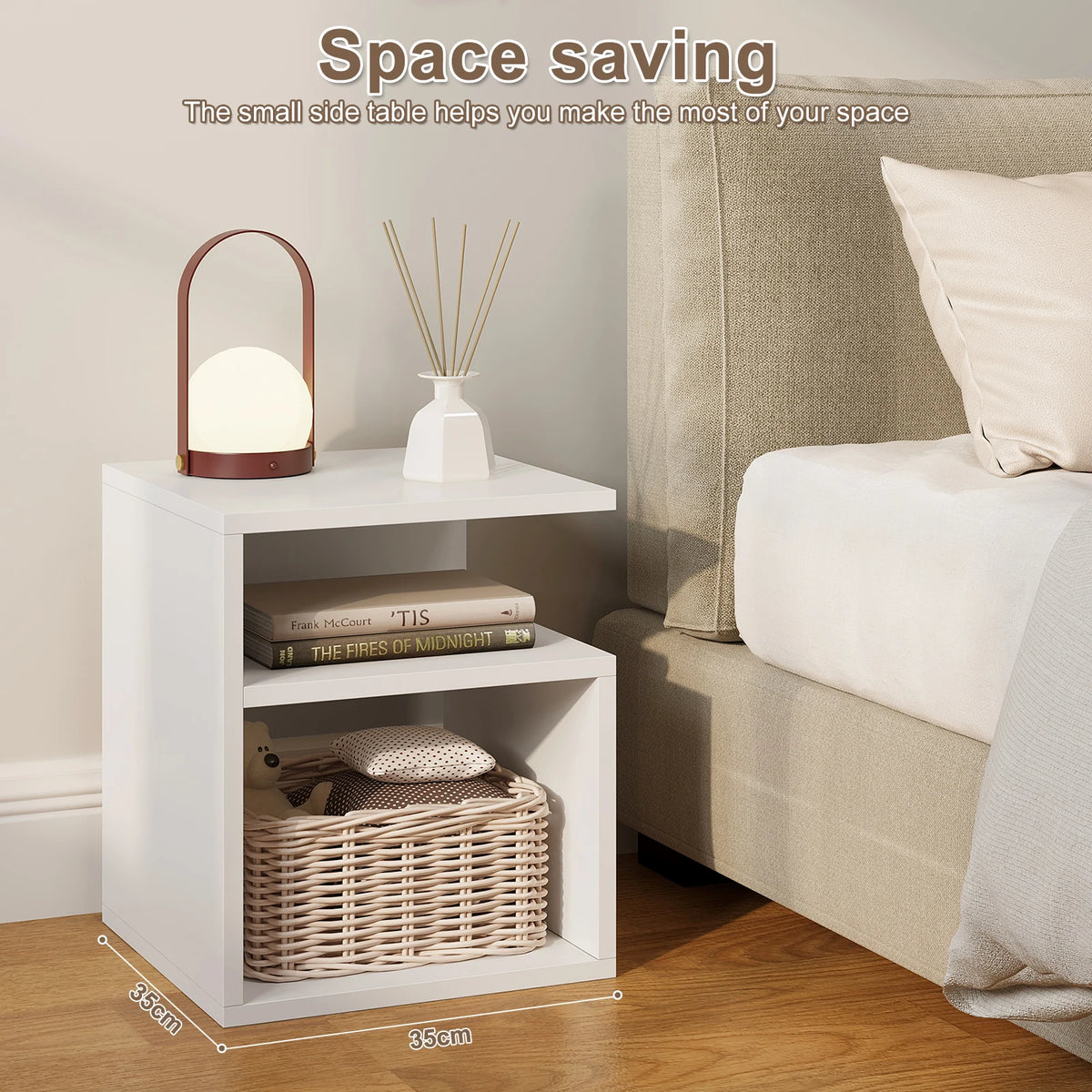 EUGAD 2PCS/SET White Bedside Tables Nightstand with 2 Open Compartments Space-Saving for Bedroom Living Room