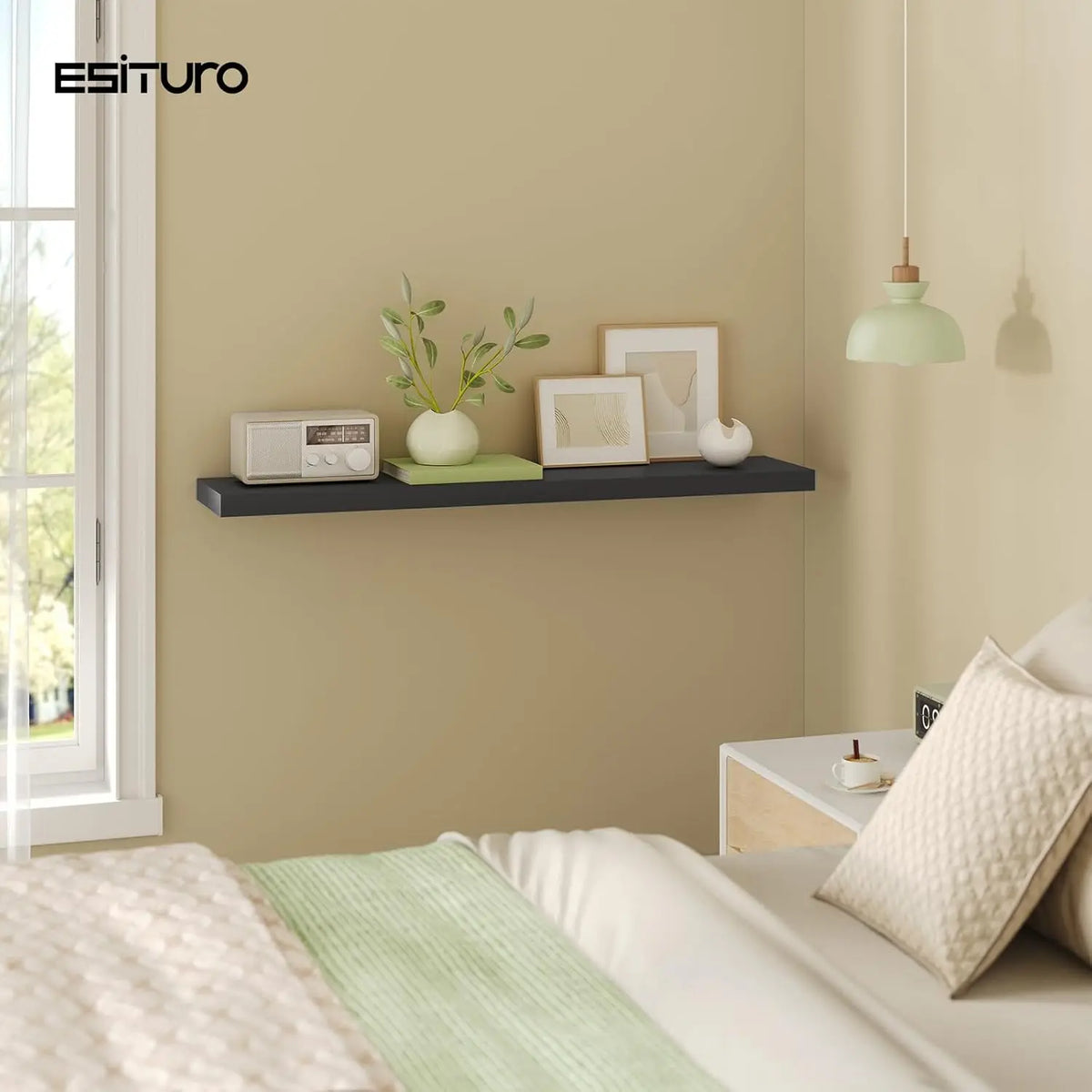 Floating Wall Shelf Wooden Hanging Shelf Decoration with Invisible Bracket Easy to Install Load 10 kg or Bedroom Living Room Office