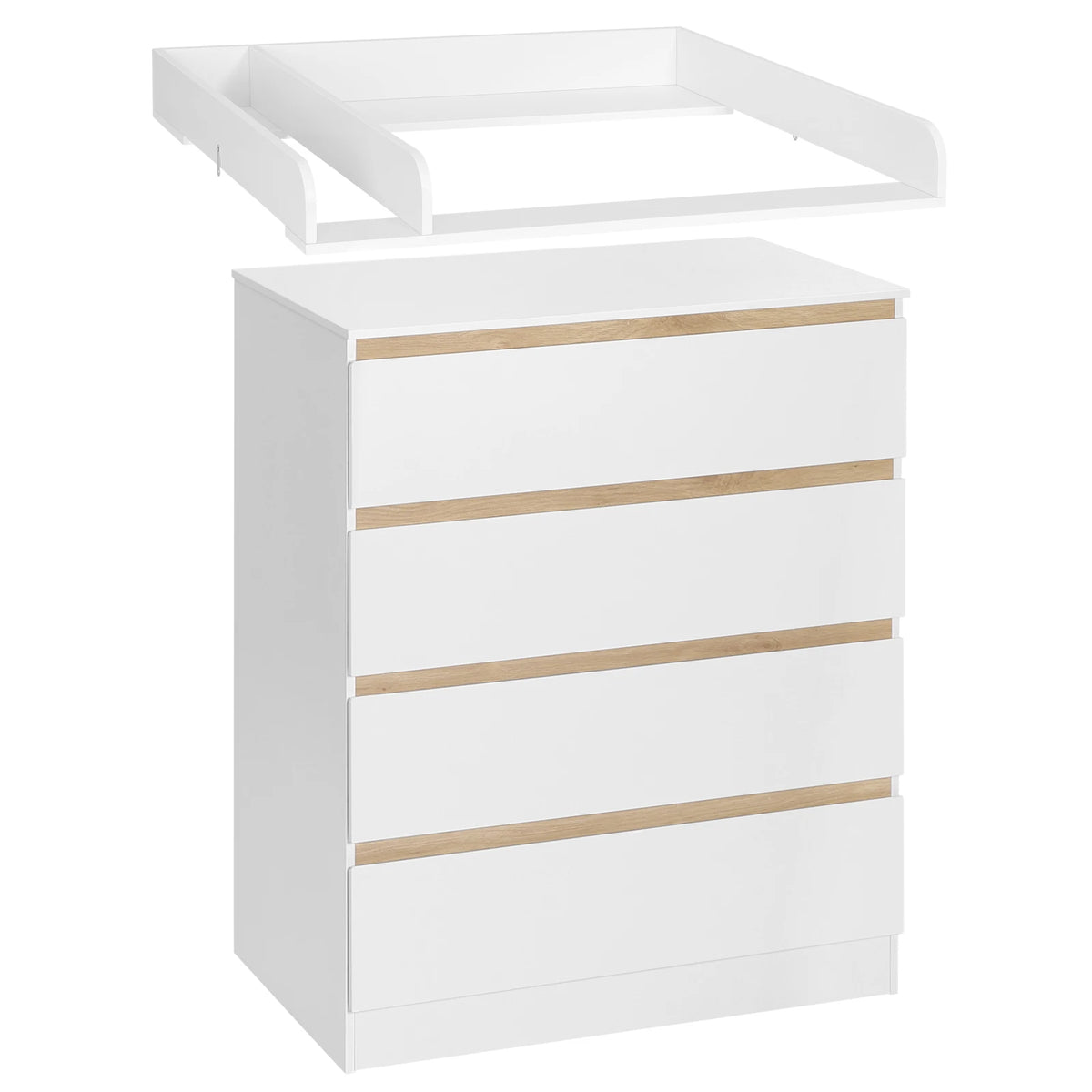 WOLTU 1SET White Changing Table with Removable Changing Mat 4 Drawers 80x75x109.2cm Baby Storage Unit for Children Room