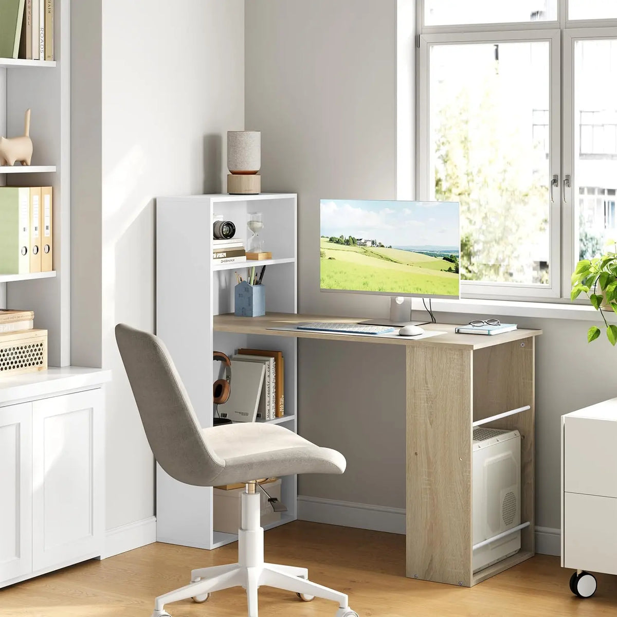 EUGAD 122x120x55cm Computer Office Desk Modern Corner Study Writing Work Table with Storage Shelves for Living Room Home Office
