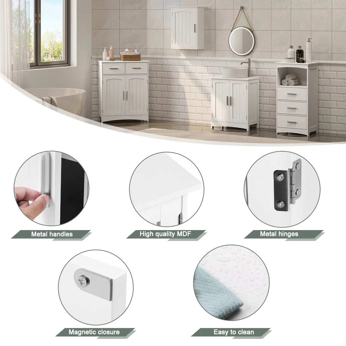 EUGAD Bathroom Cabinet Vanity Unit Under Sink Storage Cupboard with 2 Doors Adjustable Shelf Freestanding Vanity Cabinet Organizer 50x30x60cm