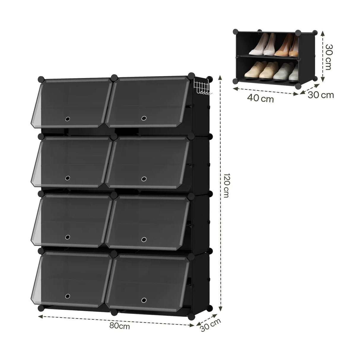 Modulaire schoenenkast – Transparante deurtjes – Zwart of wit – 60, 90 of 120 cm hoog