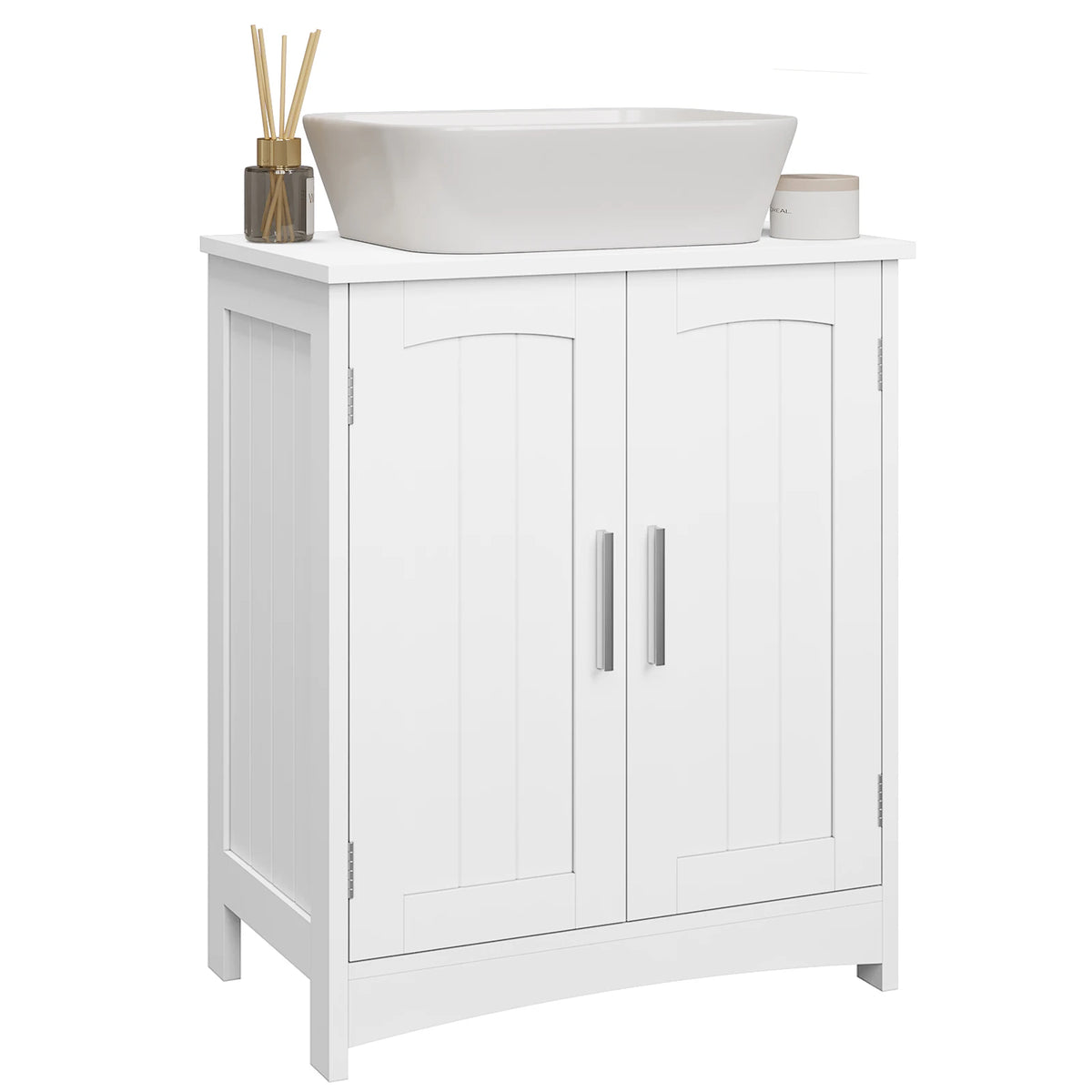 EUGAD Bathroom Cabinet Vanity Unit Under Sink Storage Cupboard with 2 Doors Adjustable Shelf Freestanding Vanity Cabinet Organizer 50x30x60cm