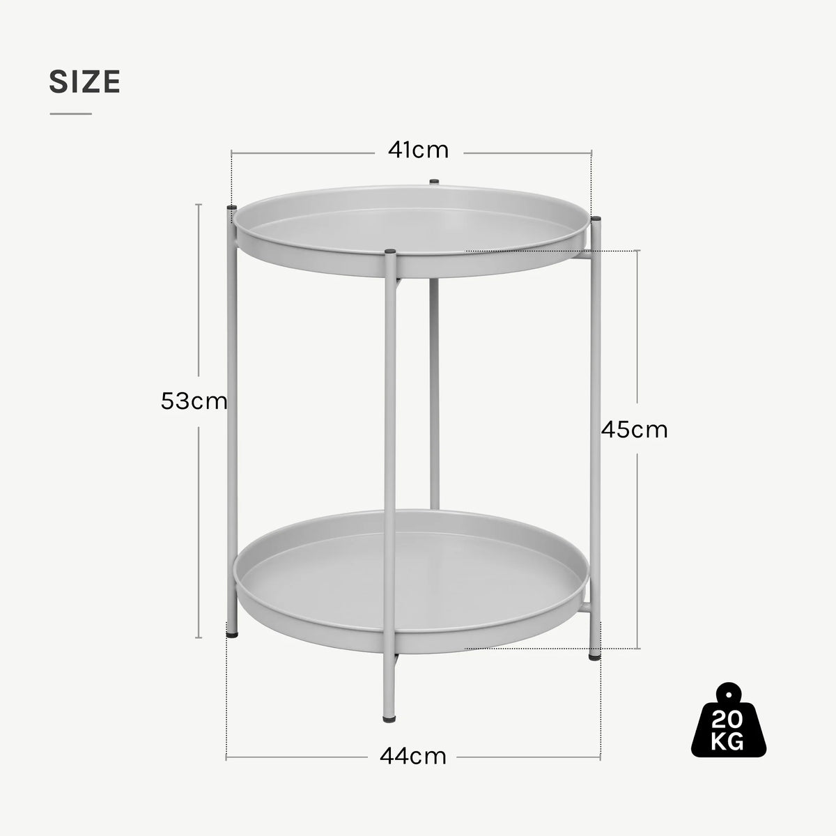 WOLTU Round Coffee Table Metal Side Table with Storage Space 2 Removable Trays Bedside Table for Living Room Bedroom Decor