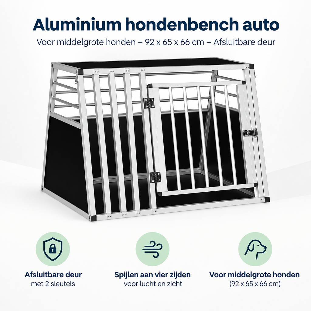 Overzicht van aluminium hondenbench auto met de belangrijkste productvoordelen