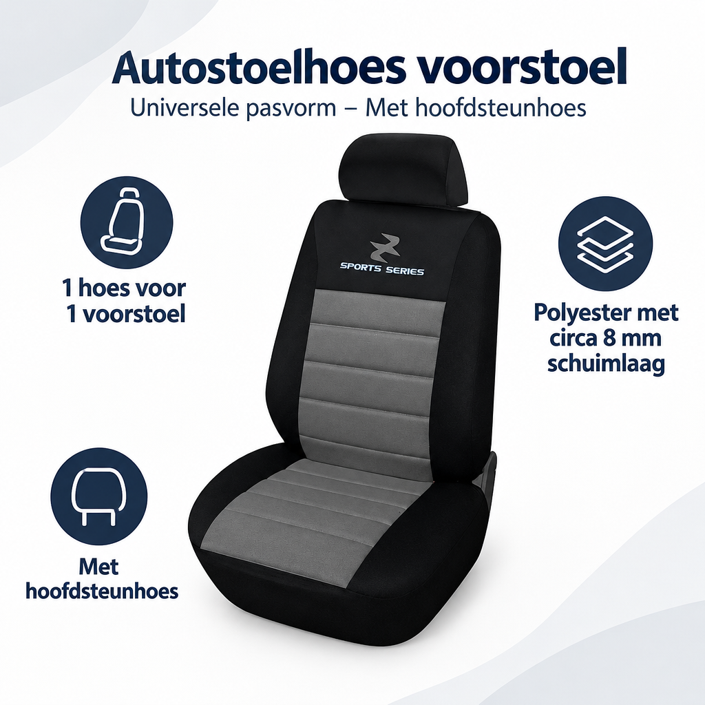 Overzicht van autostoelhoes voorstoel met de belangrijkste productvoordelen