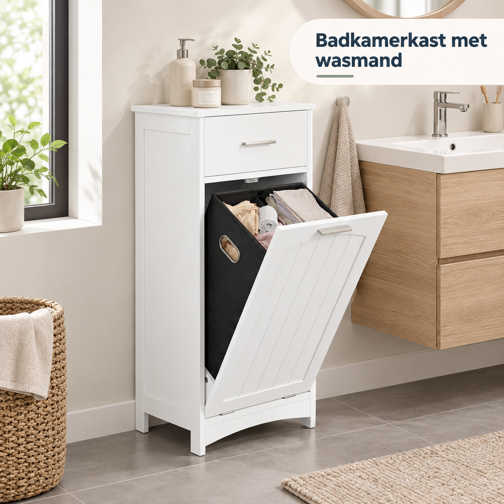 badkamerkast met wasmand in gebruik in een passende praktijksituatie
