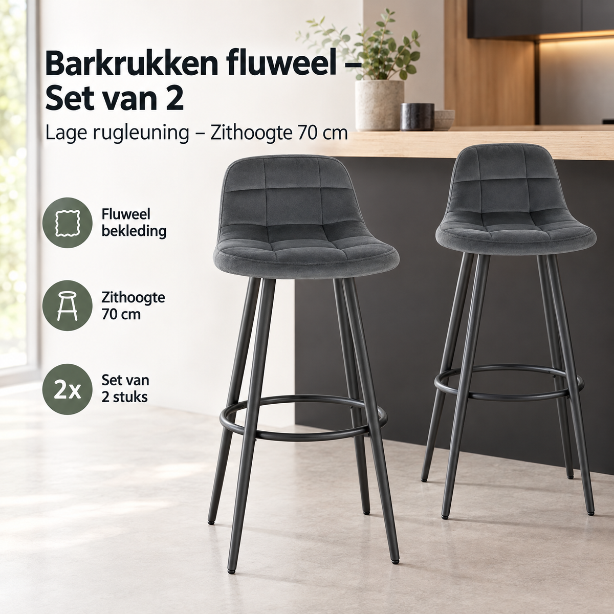 Praktische toepassing en keuzehulp voor barkrukken fluweel