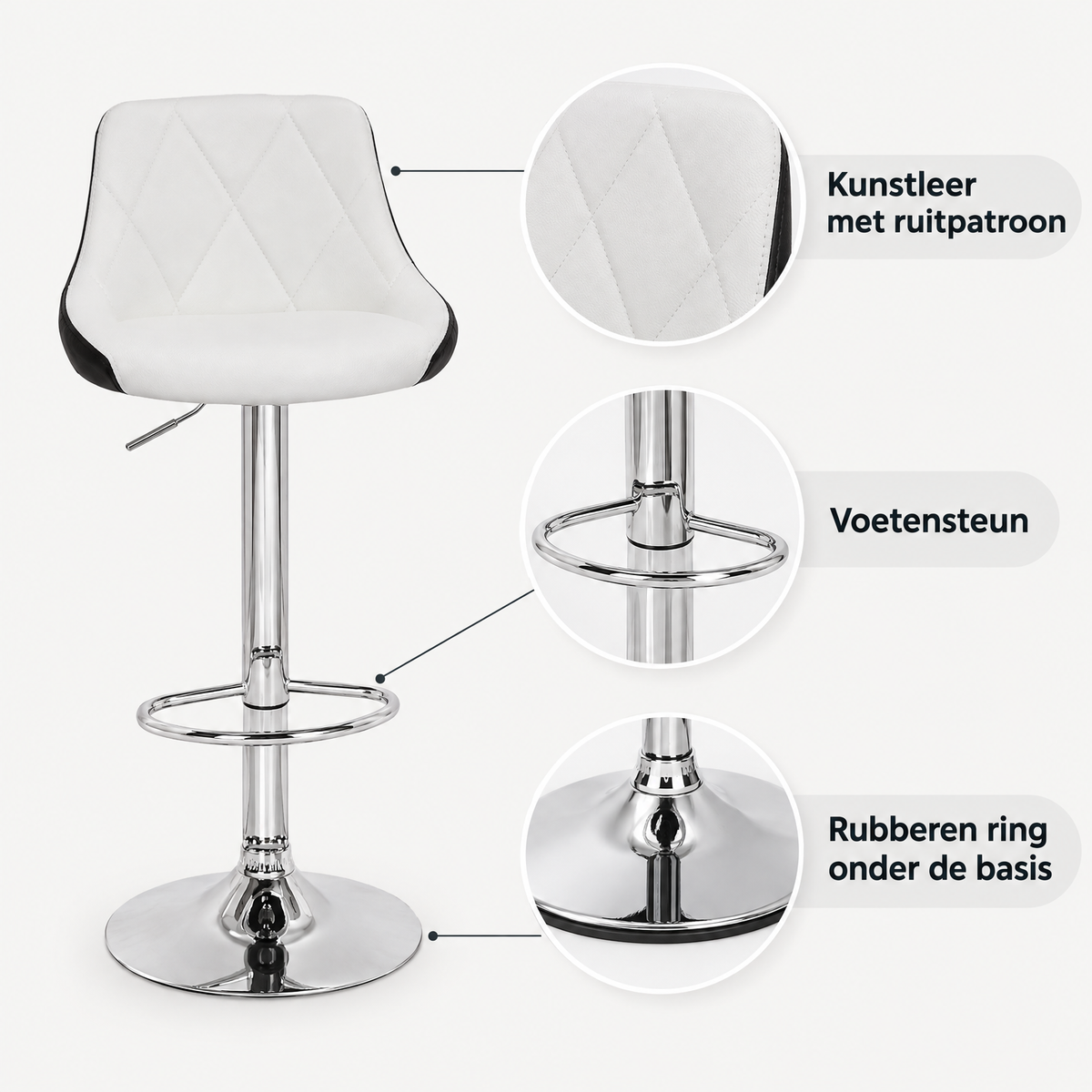 Detail van materiaal en afwerking van barkrukken met rugleuning