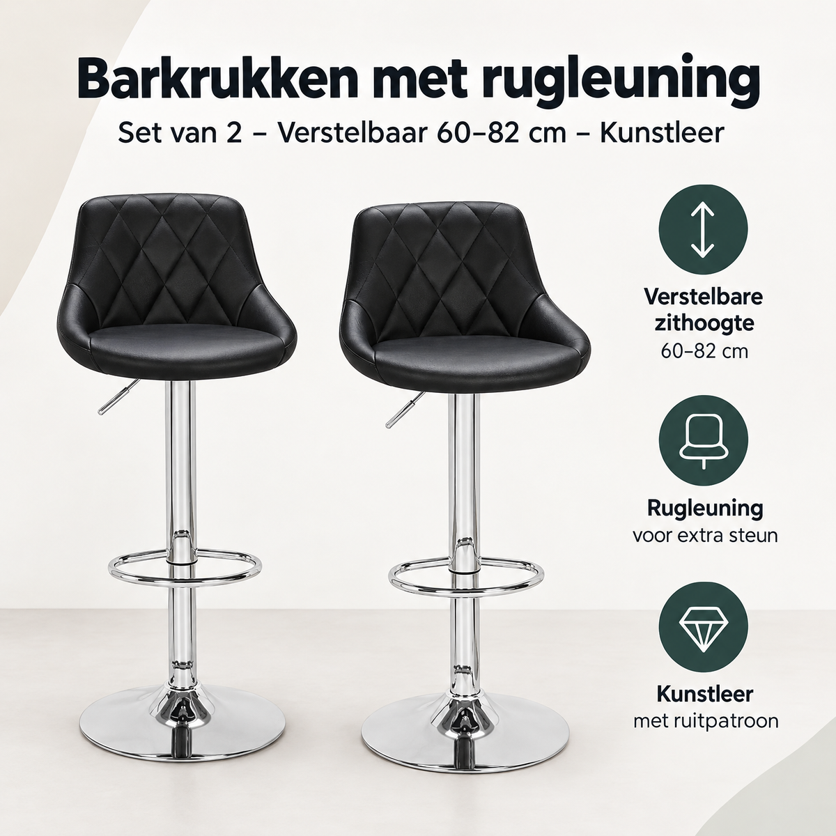 Overzicht van barkrukken met rugleuning met de belangrijkste productvoordelen