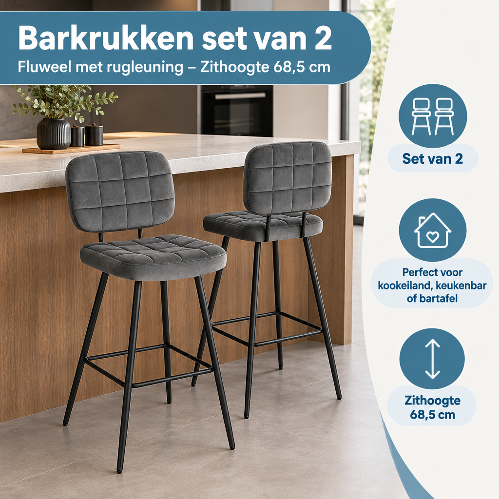 Praktische toepassing en keuzehulp voor barkrukken set van 2