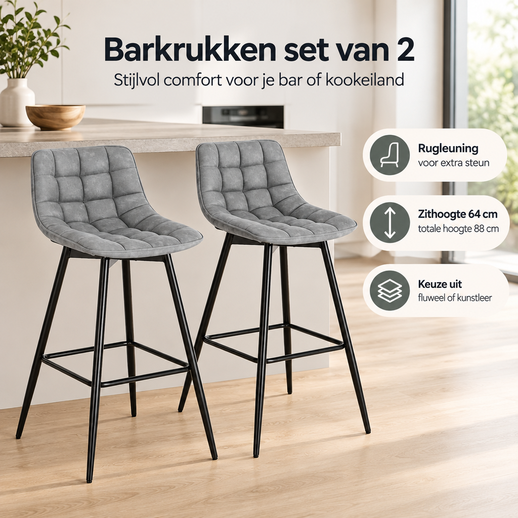 Praktische toepassing en keuzehulp voor barkrukken set van 2