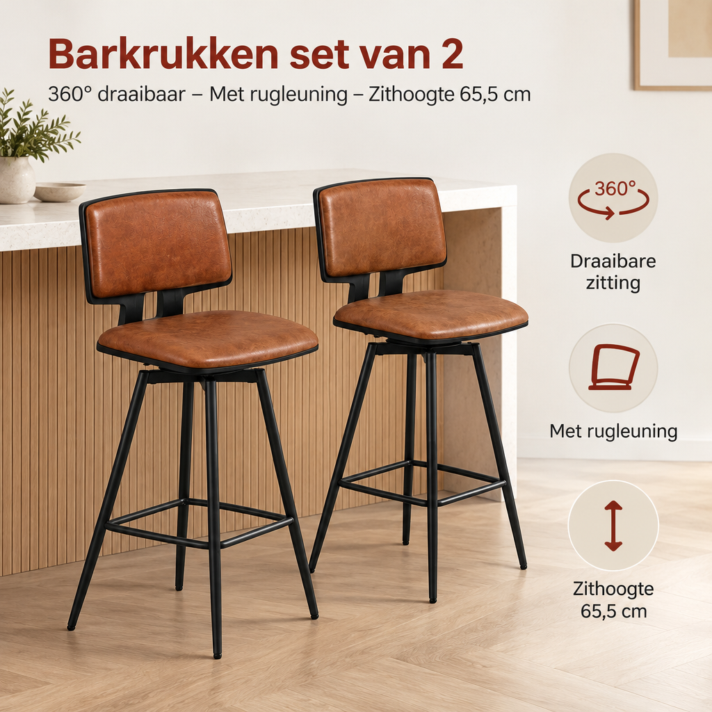 Praktische toepassing en keuzehulp voor barkrukken set van 2