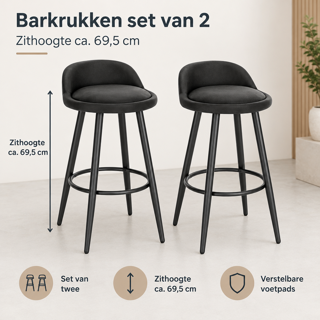 Afmetingen en productspecificaties van barkrukken set van 2