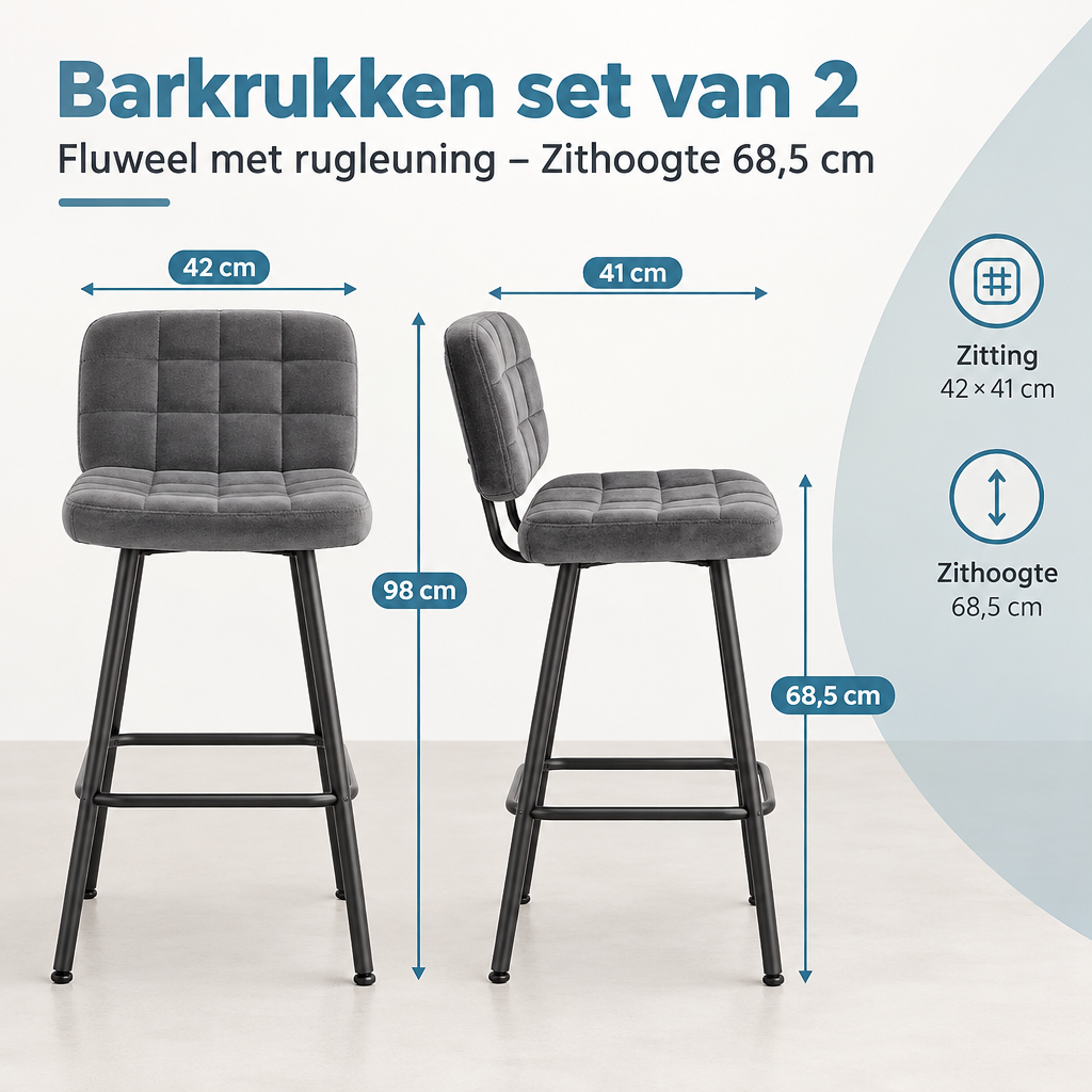 Afmetingen en productspecificaties van barkrukken set van 2