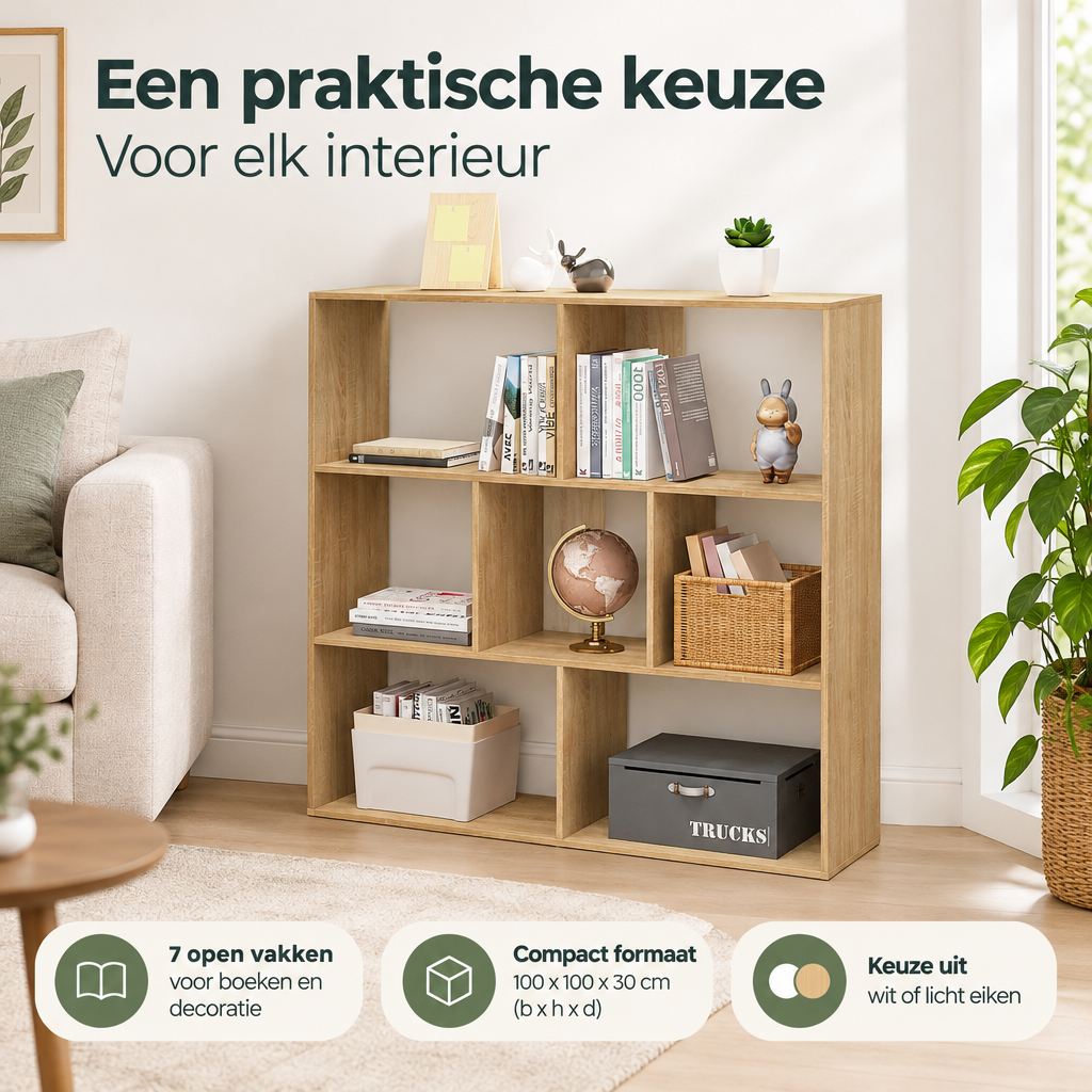 Praktische toepassing en keuzehulp voor boekenkast 7 vakken