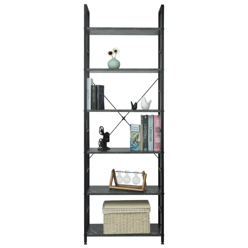 BukkitBow 6-laags metalen en houten boekenkast, 60x28x180cm, geschikt voor diverse interieurruimtes, modern home decor.