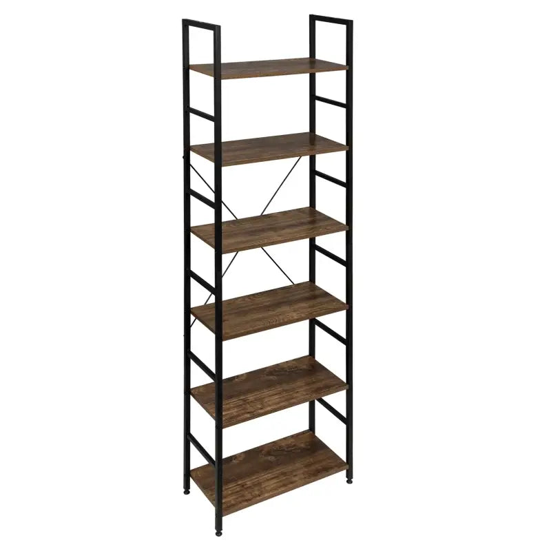 BukkitBow 6-laags metalen en houten boekenkast, 60x28x180cm, geschikt voor diverse ruimtes en home decor.