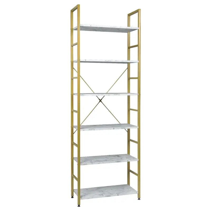 BukkitBow metalen en houten boekenkast met 6 lagen, 60x28x180cm, geschikt voor diverse ruimtes in modern interieur