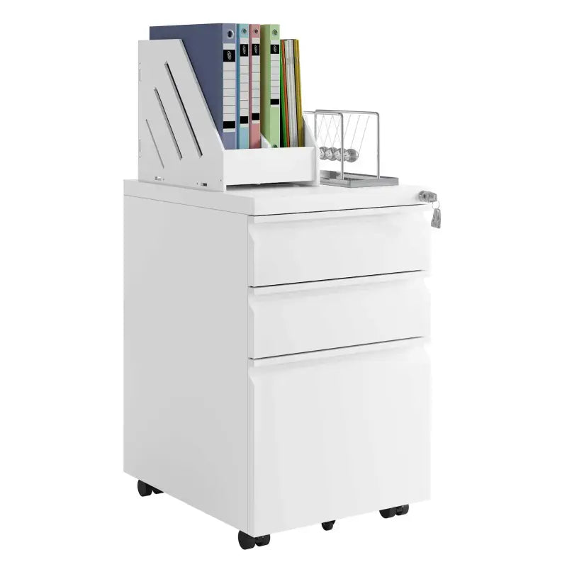 BukkitBow archiefkast met slot, 3 lades, draaibare wielen en vergrendelingsmechanisme, afmetingen 48x39x62 cm, zwart.