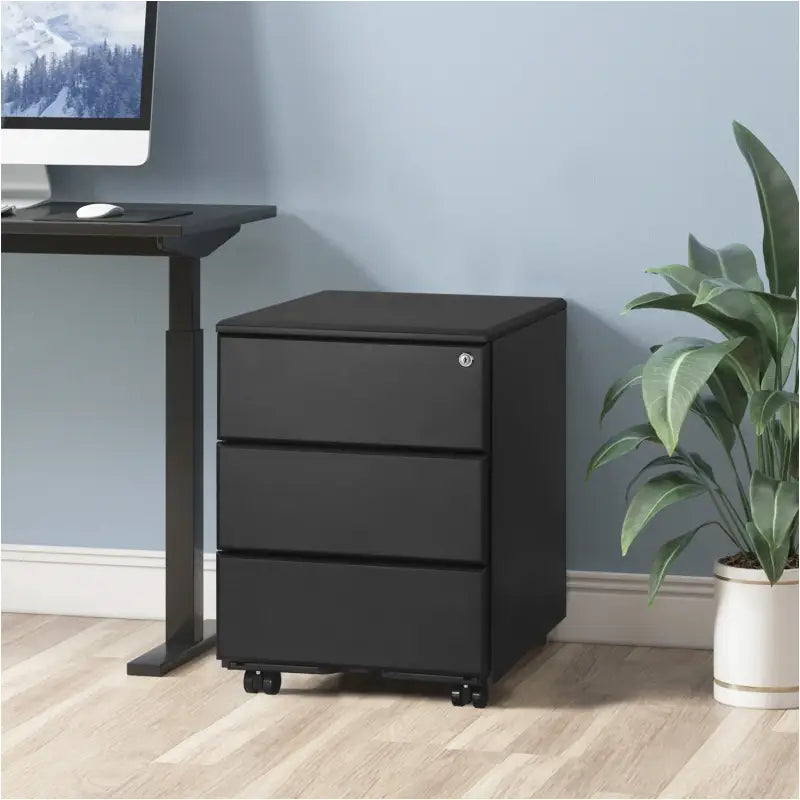 BukkitBow archiefkast met slot, 3 lades, vergrendelingsmechanisme en draaibare zwenkwielen, 52,4x39x54 cm.