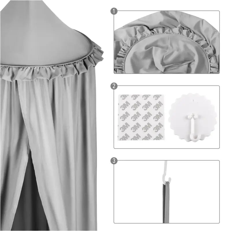 BukkitBow baby/kinder klamboe in grijs, roze en wit, 230 cm hoog en 60 cm diameter, lichte stof van 85g/m².