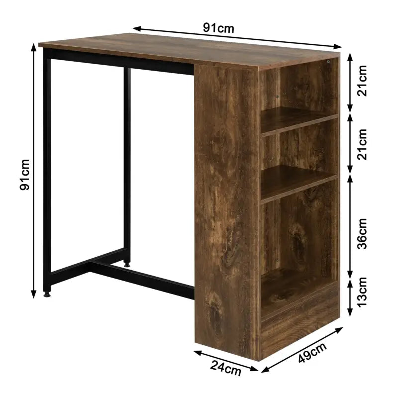 BukkitBow bartafel met planken en kast, opbergruimte voor glazen, afmetingen 91x49x91 cm, in een moderne interieur setting