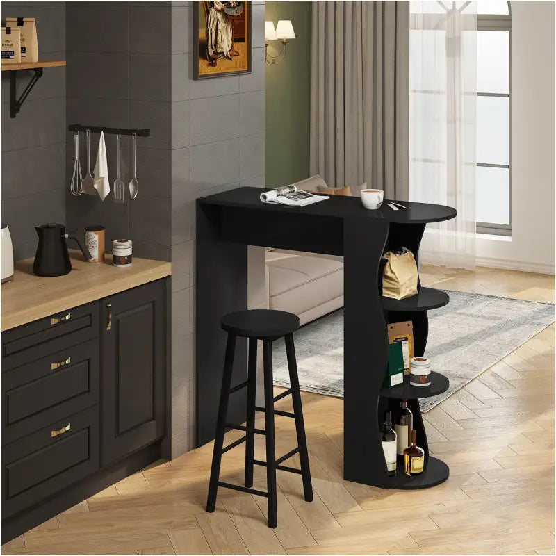 BukkitBow bartafel met houten planken, stevig houten frame en modern ontwerp, afmeting 110x107x40cm, ideaal voor in huis of bar.