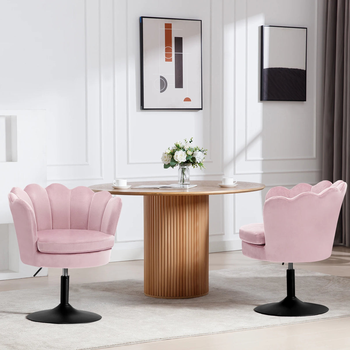 Velvet bloemvormige make-up stoel van BukkitBow, verstelbaar en draaibaar, met zachte velvet bekleding.