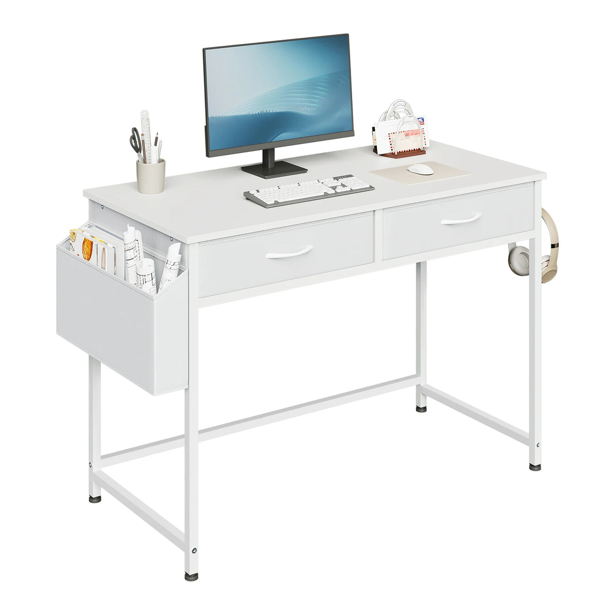 BukkitBow - Bureau met Laden - Werktafel - Opbergvakken & Haak - Stevig Metalen Frame - Voor Thuis & Kantoor