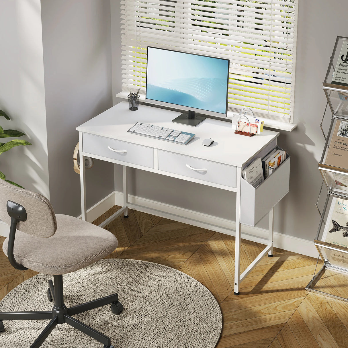 BukkitBow - Bureau met Laden - Werktafel - Opbergvakken & Haak - Stevig Metalen Frame - Voor Thuis & Kantoor