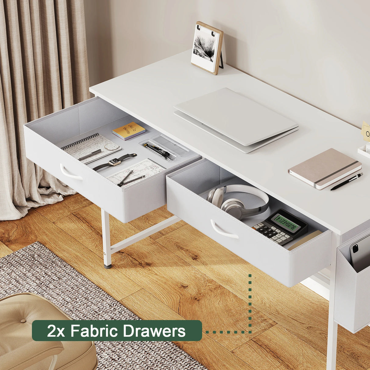 BukkitBow - Bureau met Laden - Werktafel - Opbergvakken & Haak - Stevig Metalen Frame - Voor Thuis & Kantoor