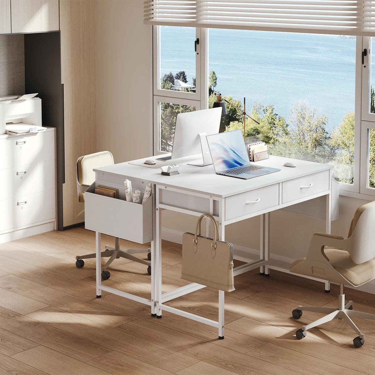 BukkitBow - Bureau met Laden - Werktafel - Opbergvakken & Haak - Stevig Metalen Frame - Voor Thuis & Kantoor