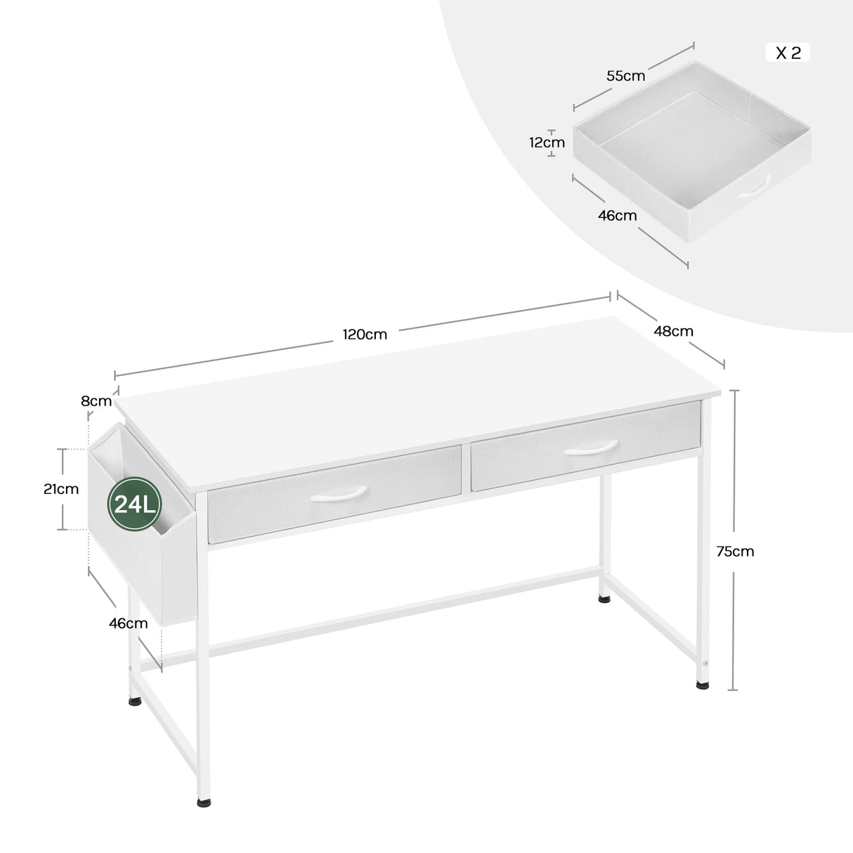 BukkitBow - Bureau met Laden - Werktafel - Opbergvakken & Haak - Stevig Metalen Frame - Voor Thuis & Kantoor